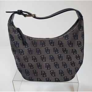 Dooney & Bourke Women’s Shoulder Bag Black Grey Monogram Canvas Leather Gold